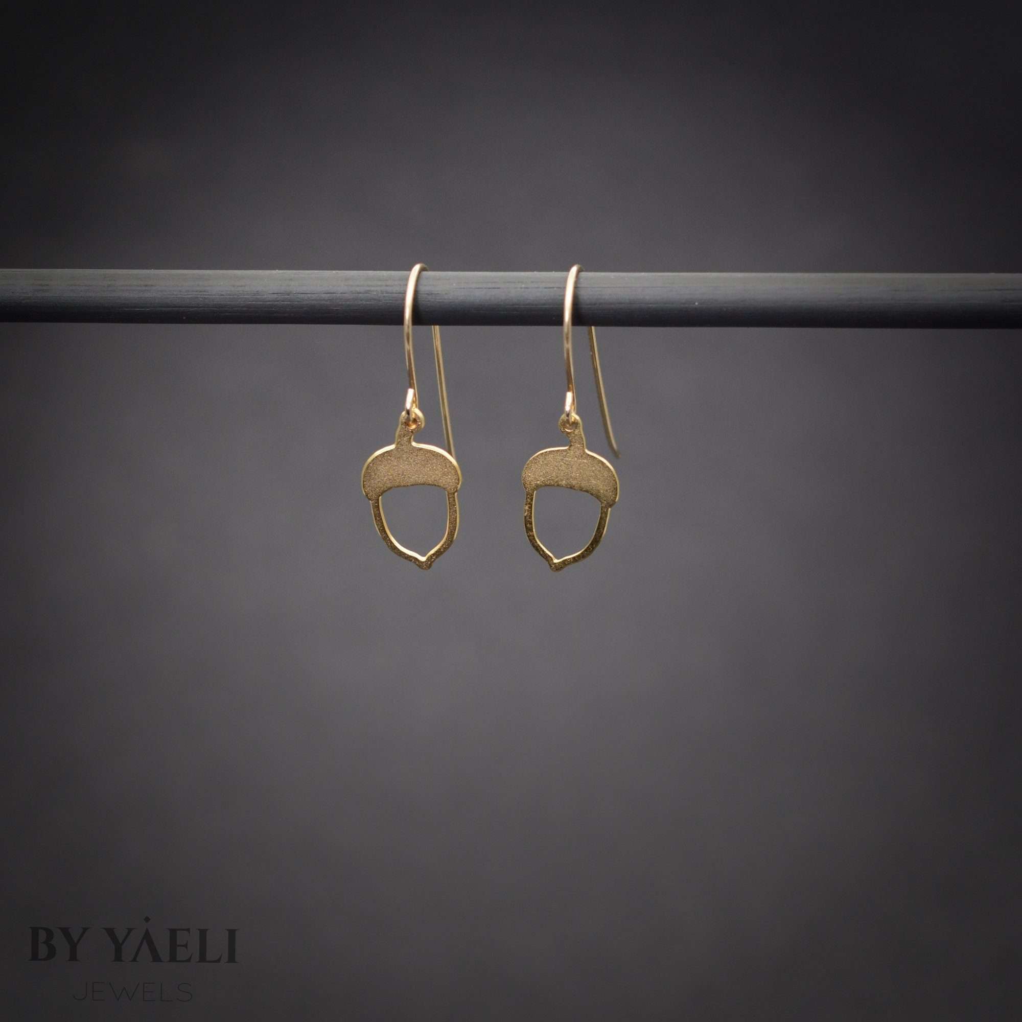 Acorn earrings, gold acorn dangle earrings, nature jewelry