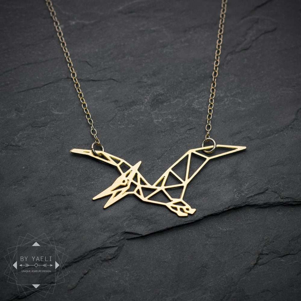 Dinosaur necklace origami pterodactyl necklace Jurassic park origami necklace