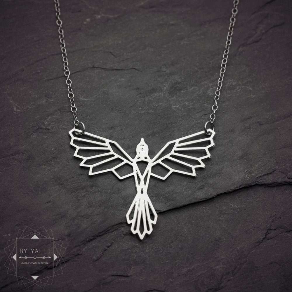 Phoenix necklace origami geometric bird necklace silver phoenix pendant