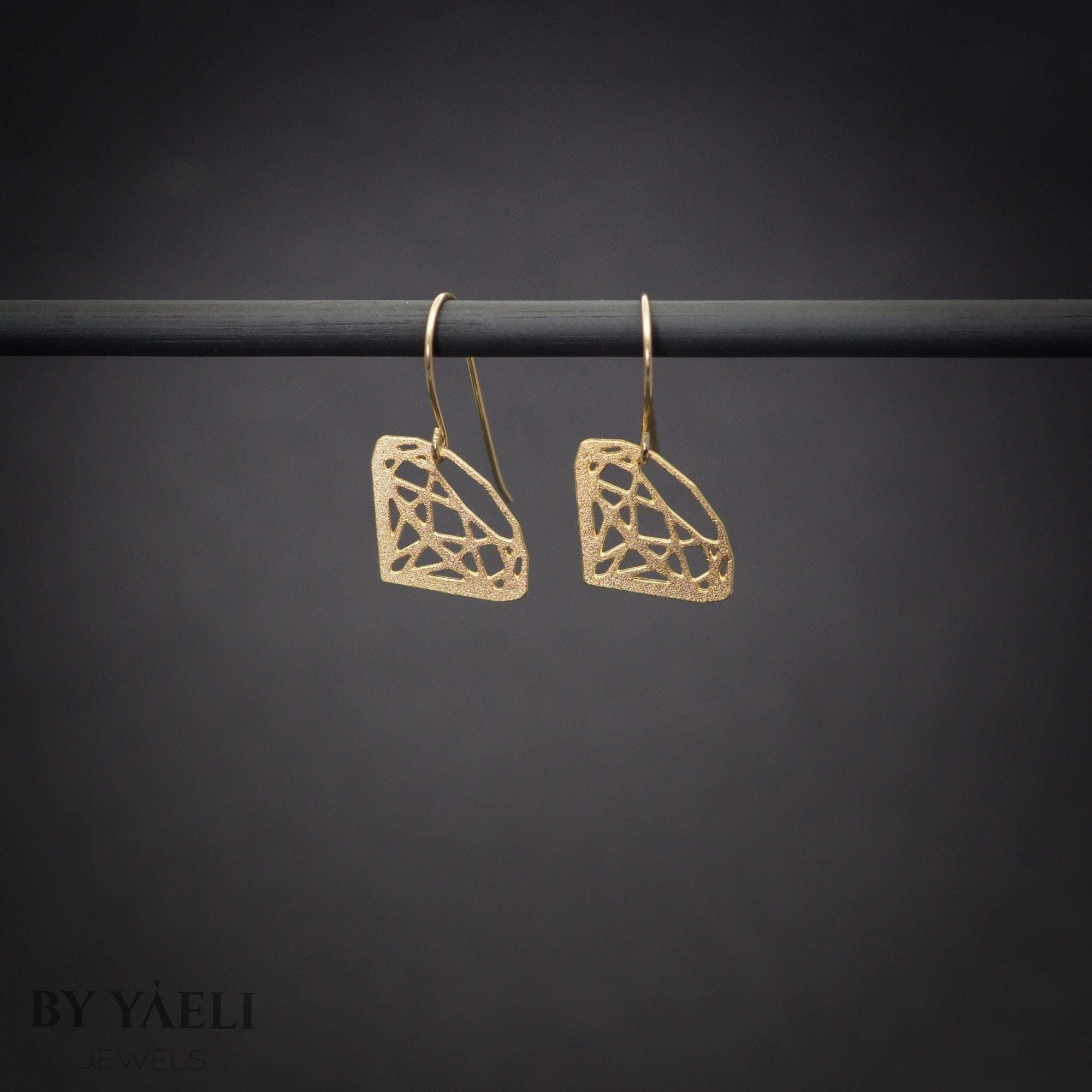Gold diamond shape dangle earrings, weeding jewelry.