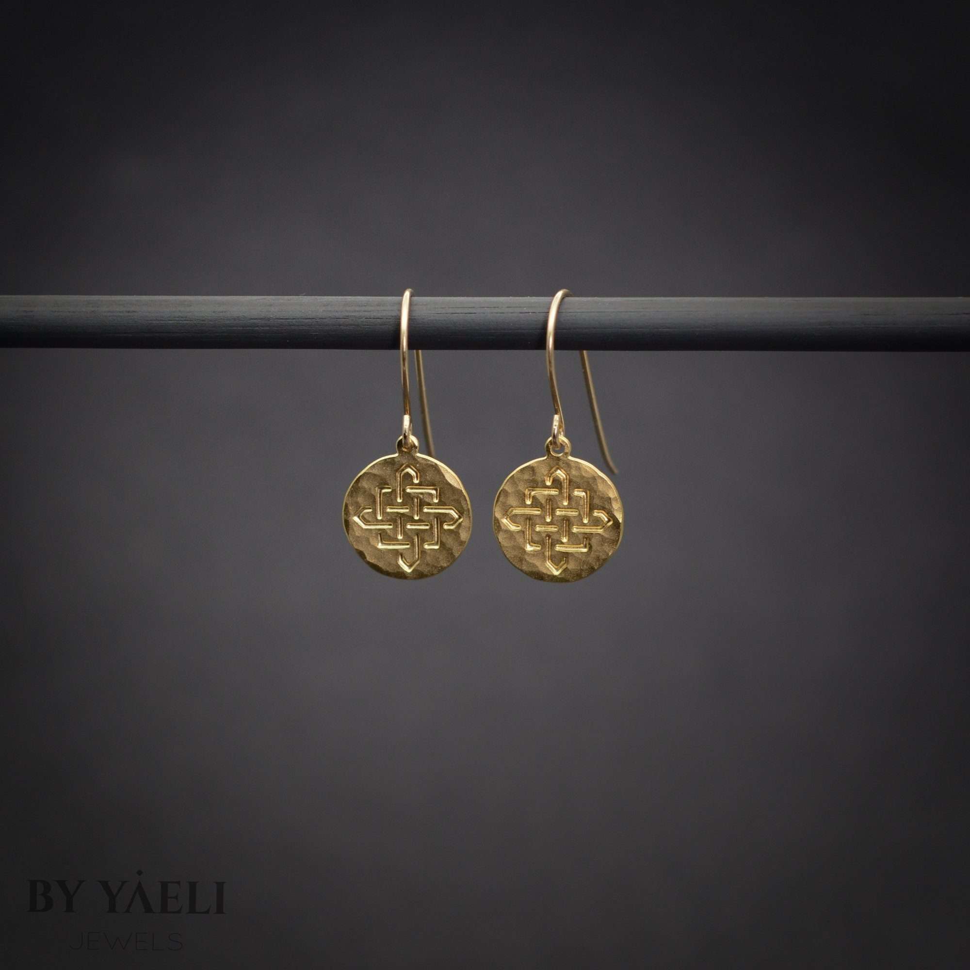 Gold coin earrings, hammered Celtic coin dangle earrings