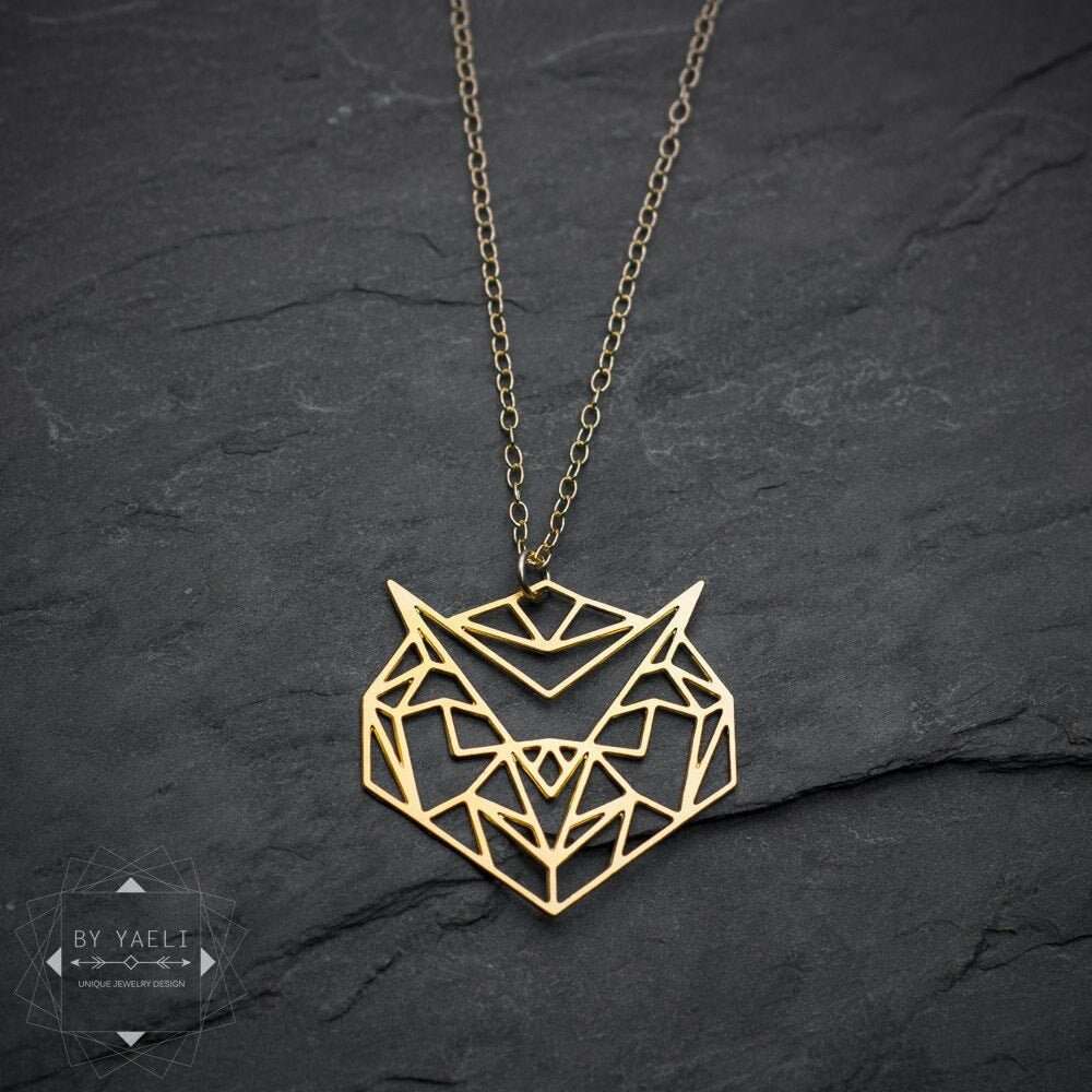 Owl necklace geometric bird necklace owl pendant origami necklace