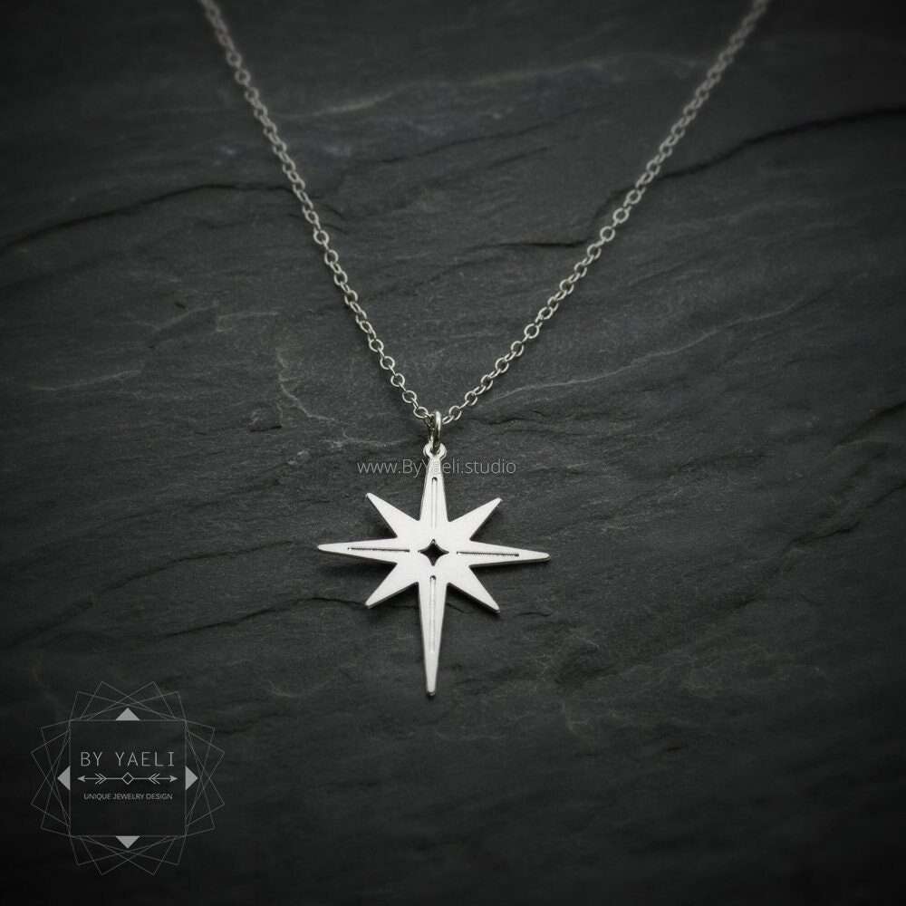 Star necklace, celestial north star silver pendant