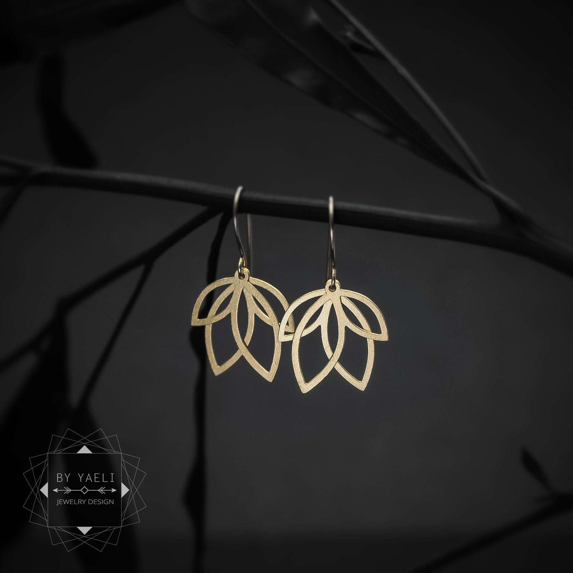 Dangle earrings gold leaf earrings flower earrings gift for here