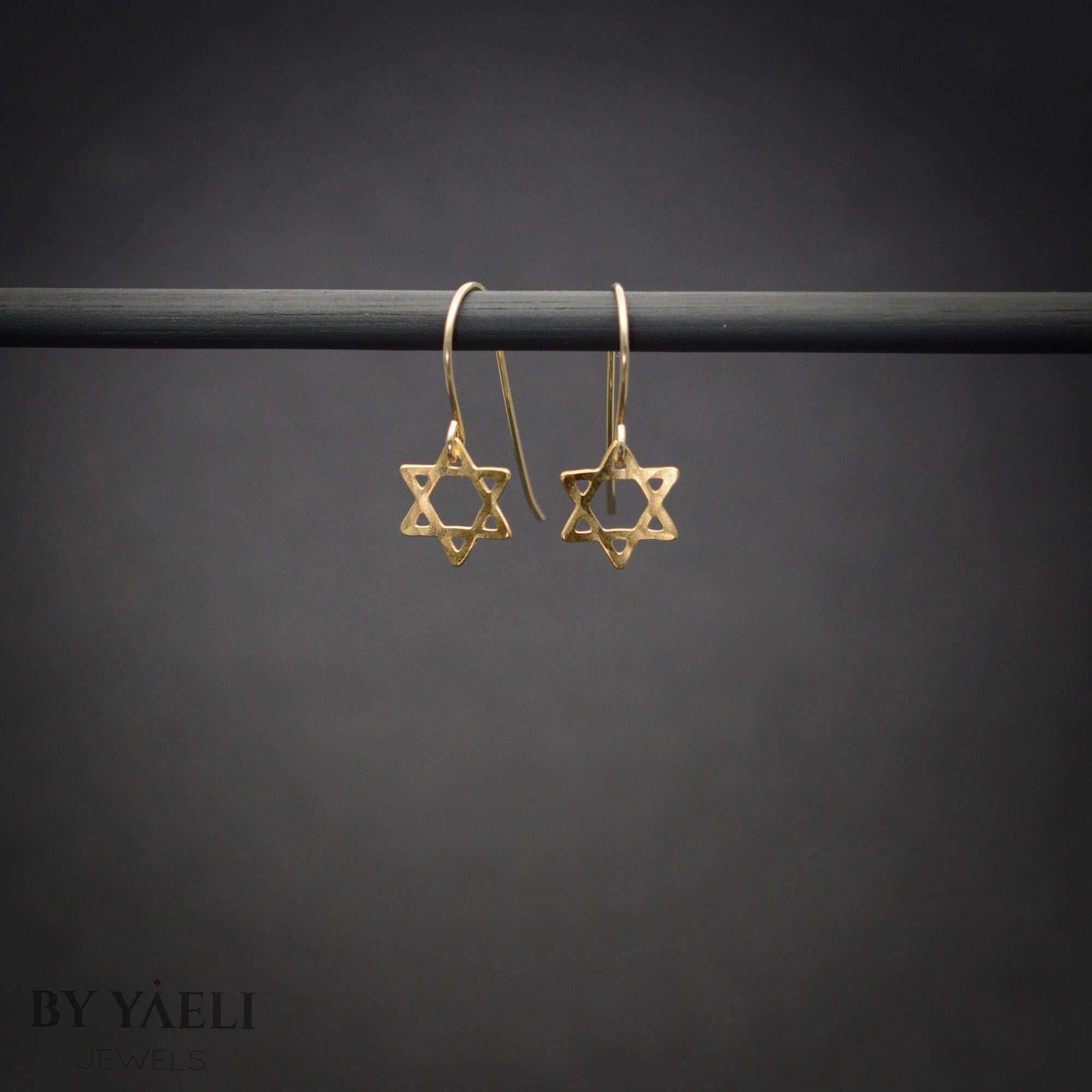 Magen David earrings, gold hammered tiny dangle Jewish earrings