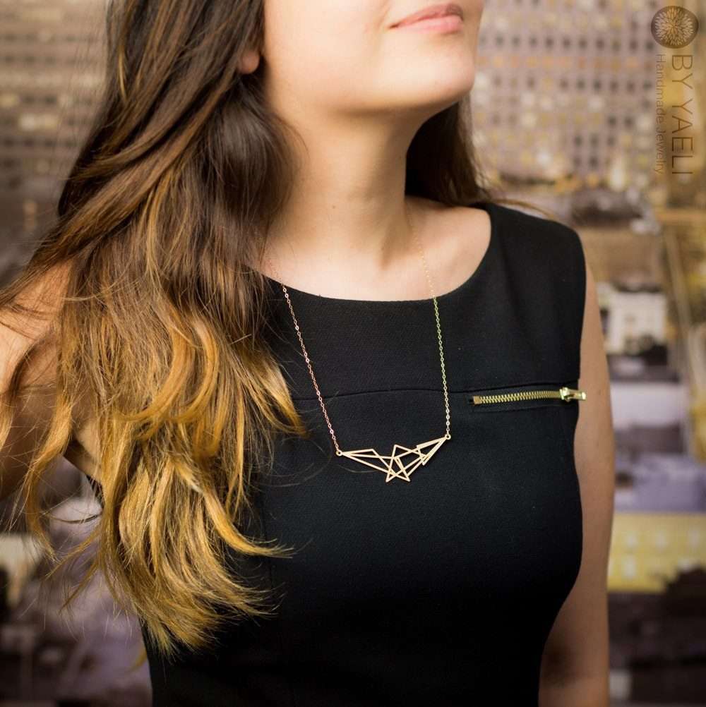 Triangle necklace gold unique geometric necklace