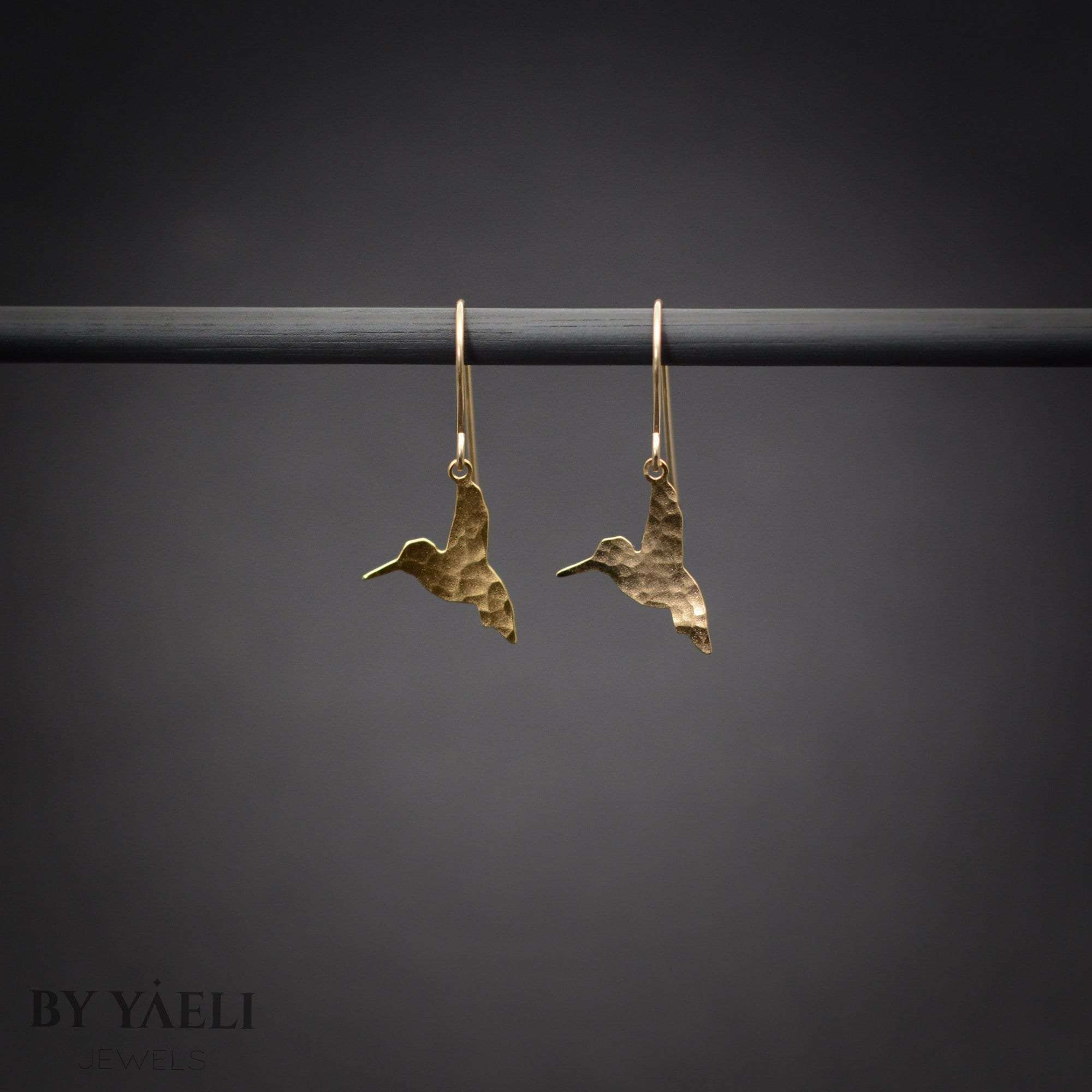 Gold hummingbird earrings, drop dangle hummingbird earrings