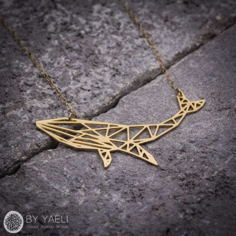 Whale necklace gold humpback whale pendant sperm whale ocean necklace geometric origami whale necklace