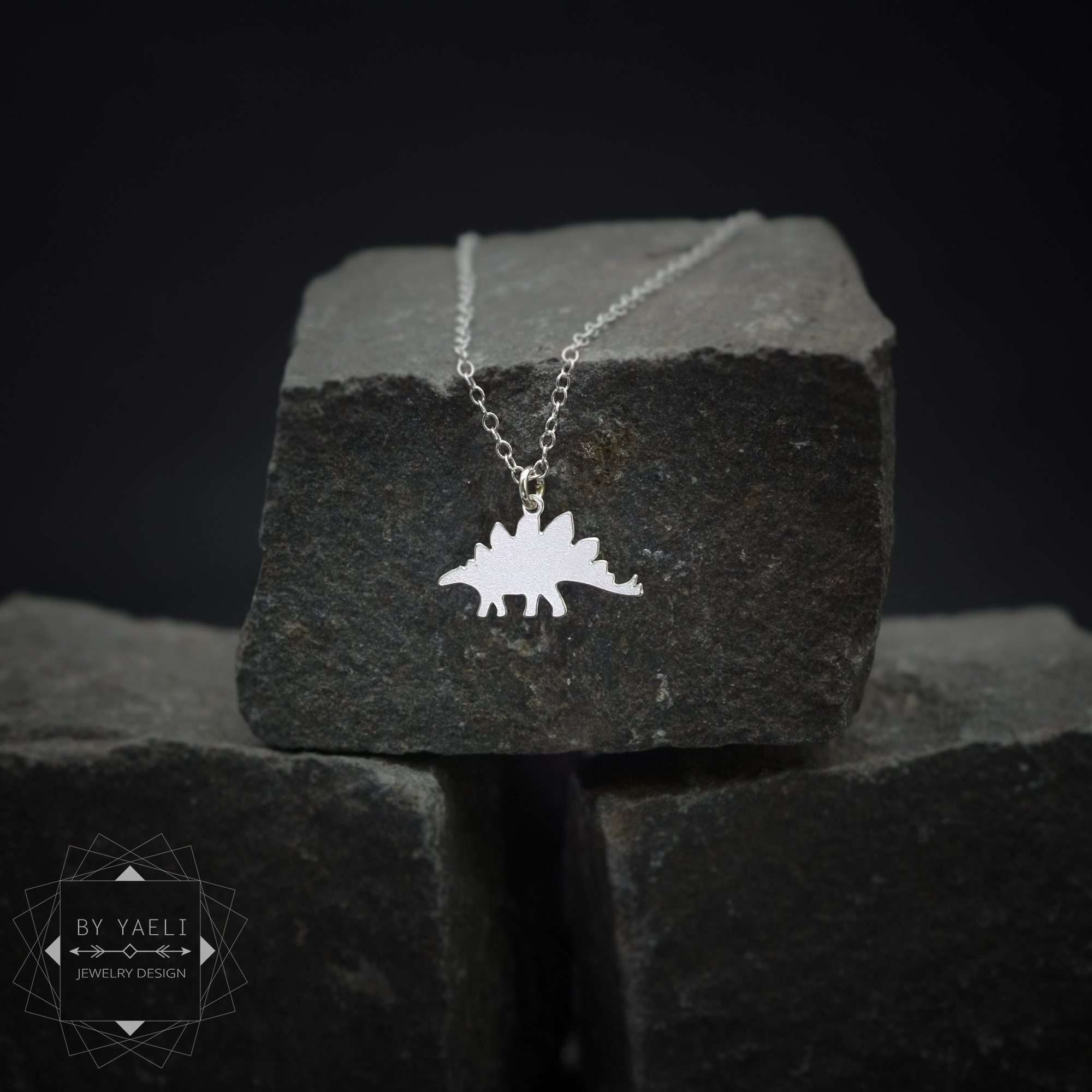 Dinosaur necklace tiny stegosaurus necklace silver dinosaur charm