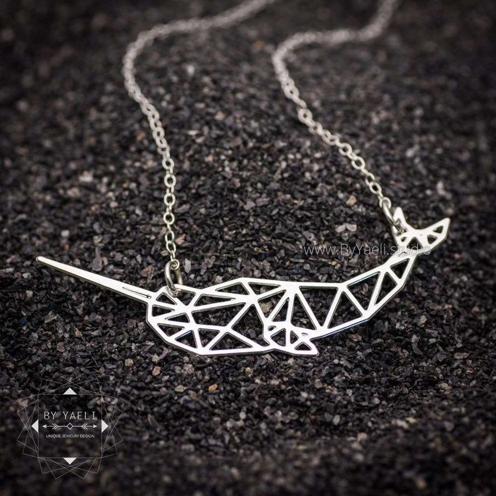 Whale necklace narwhal necklace origami silver whale pendant