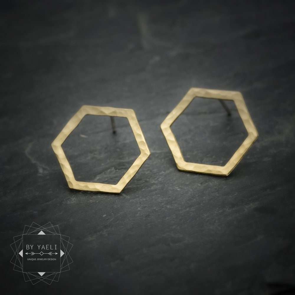 Geometric earrings hexagon post earrings hexagon gold stud earrings