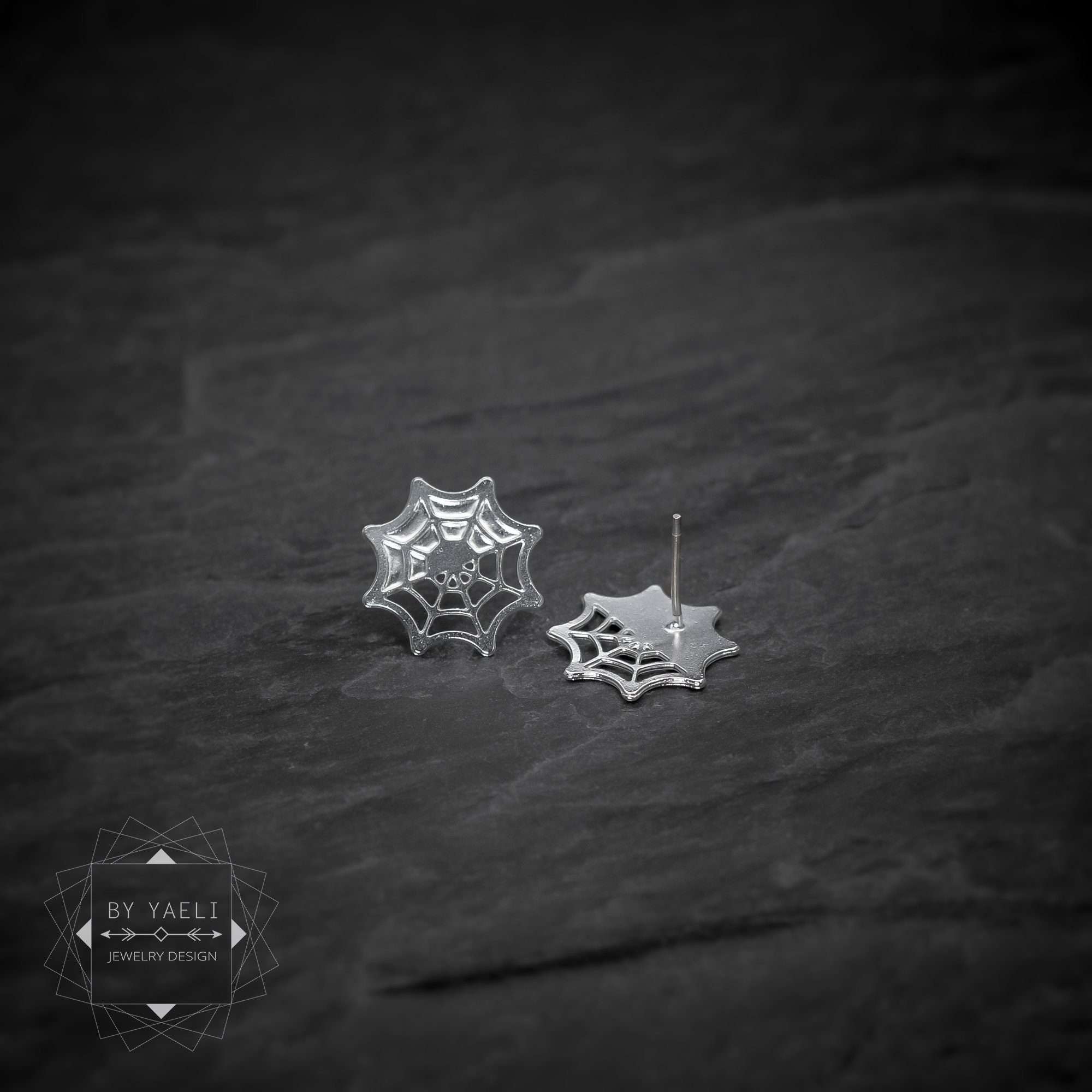 Spider web earrings spider stud earrings cut spider web gothic jewelry gothic silver earrings
