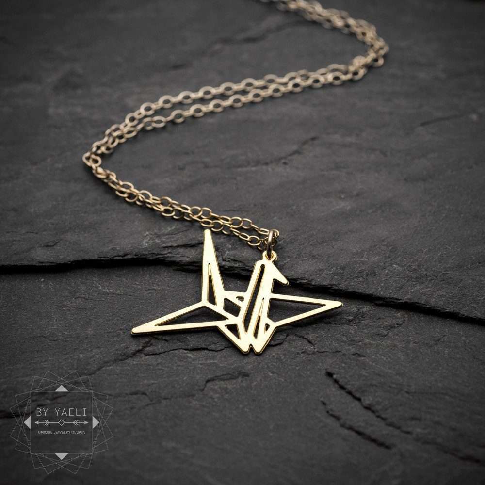 Origami bird necklace gold origami necklace geometric paper bird pendant