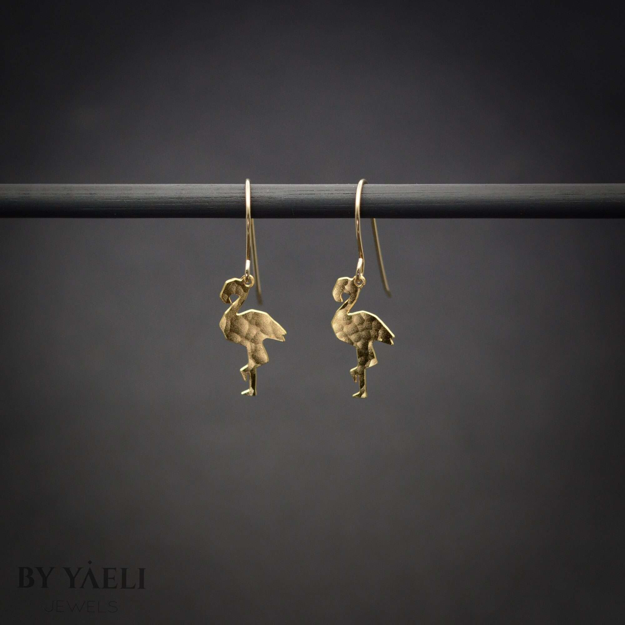 Flamingo earrings, gold flamingo bird dangle earrings tropical jewelry