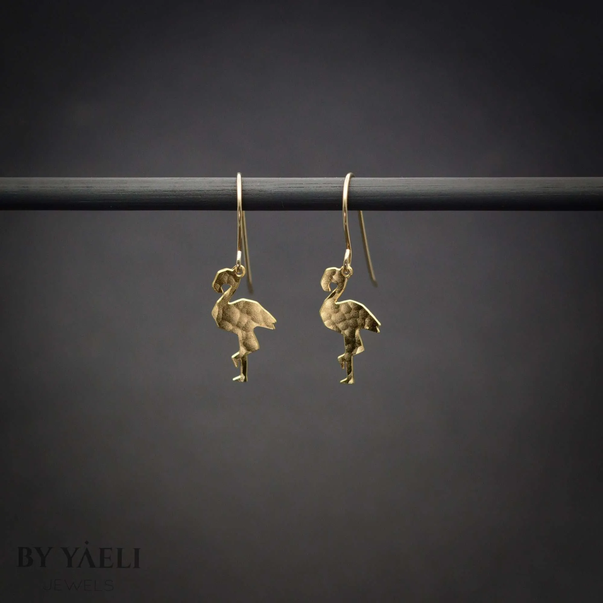 Flamingo earrings, gold flamingo bird dangle earrings tropical jewelry