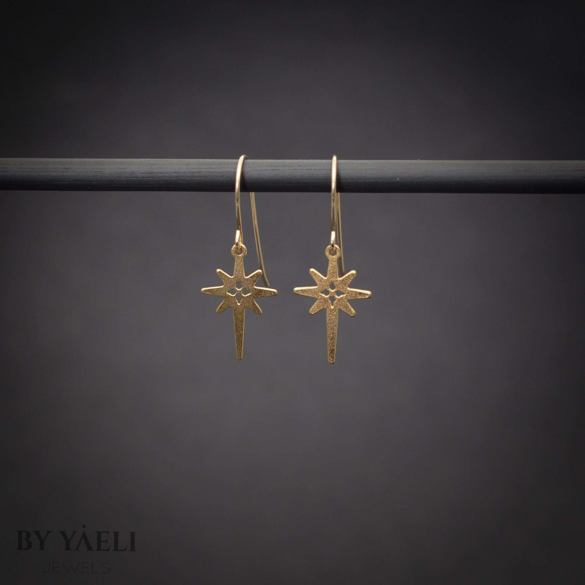 North Star earrings, dangle gold celestial dangle earrings