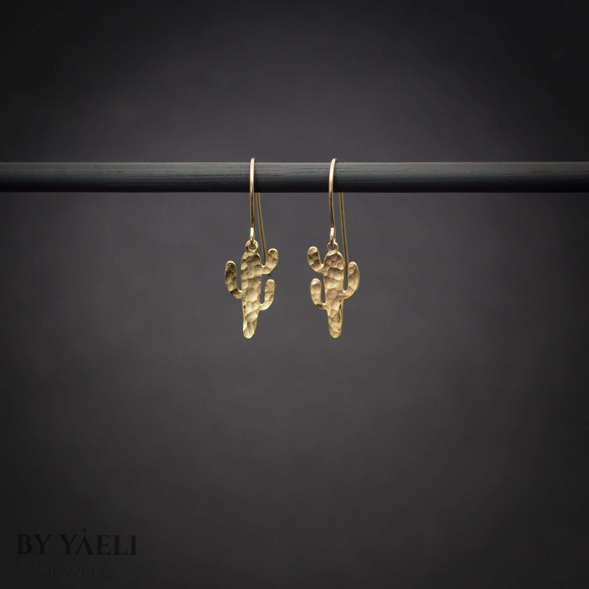 Cactus earrings ,gold cacti succulent dangle earrings