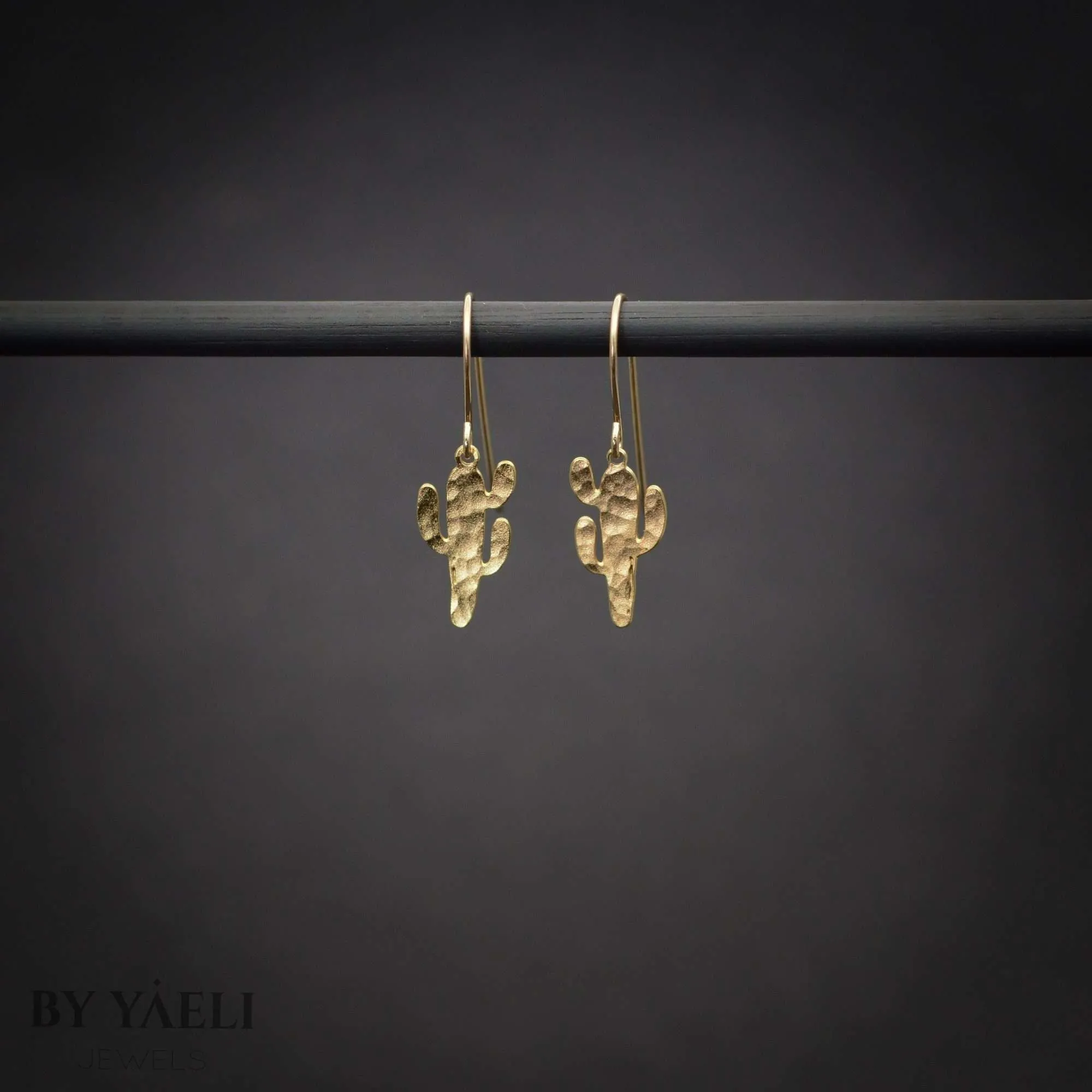 Cactus earrings ,gold cacti succulent dangle earrings