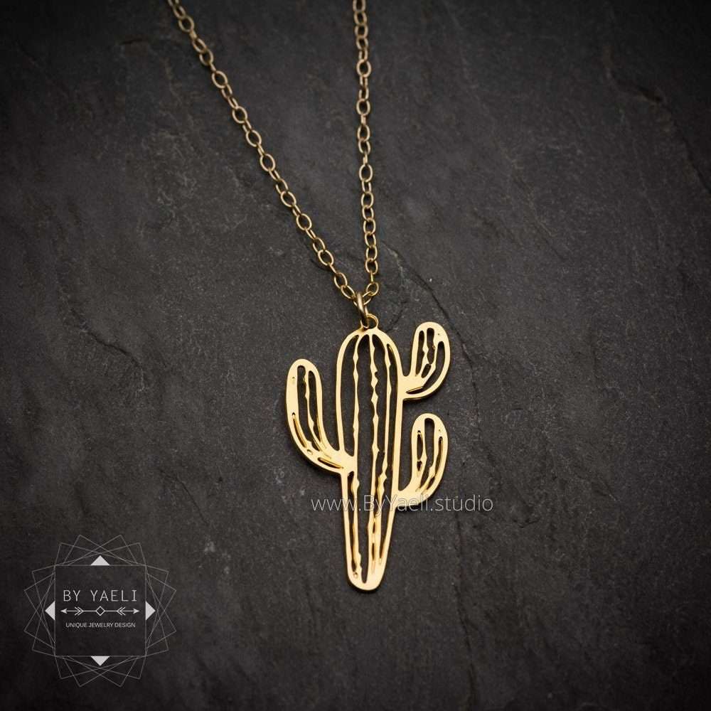 Cactus necklace gold succulent jewelry cactus pendant personalized gift