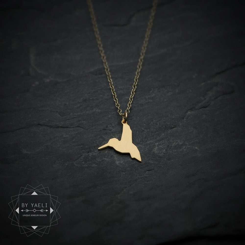Bird necklace hummingbird necklace petite hummingbird tiny gold bird charm