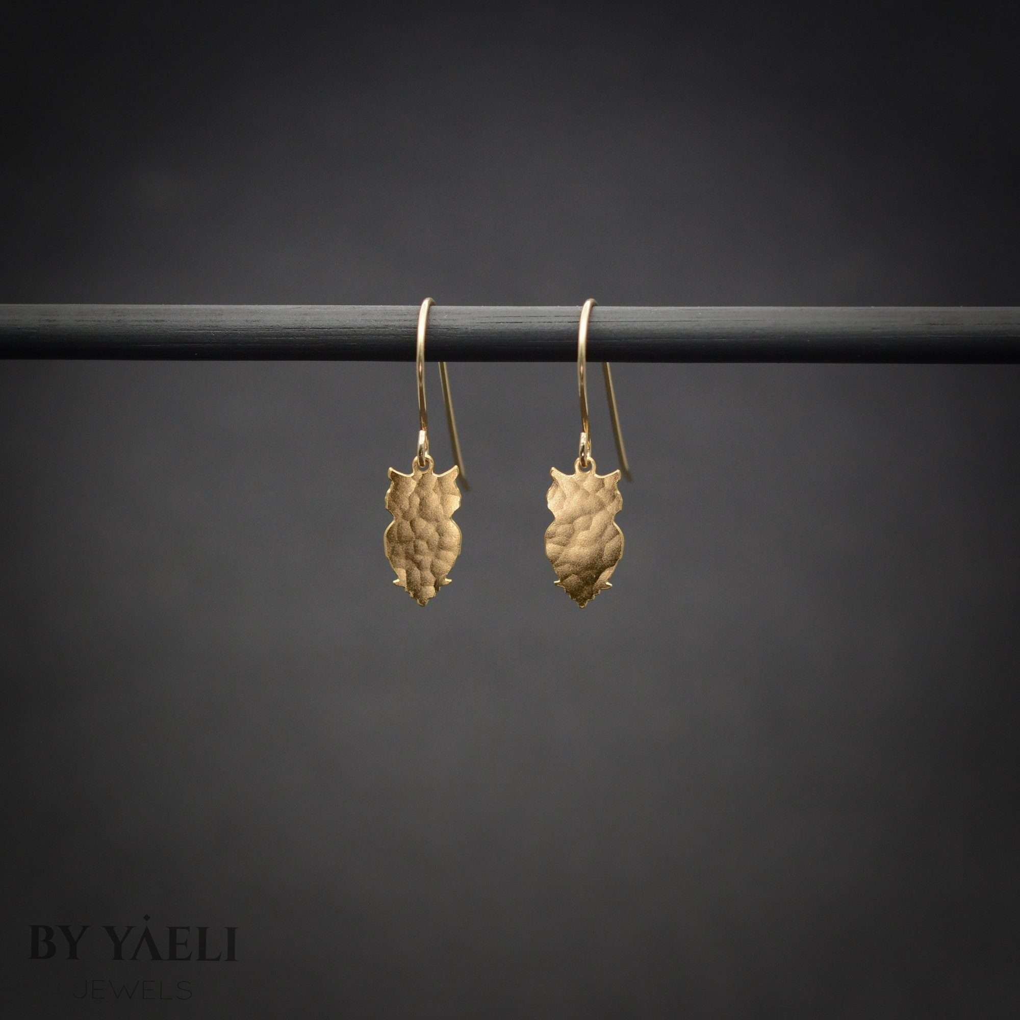 Gold owl earrings, owl jewelry, drop dangle owl earrings