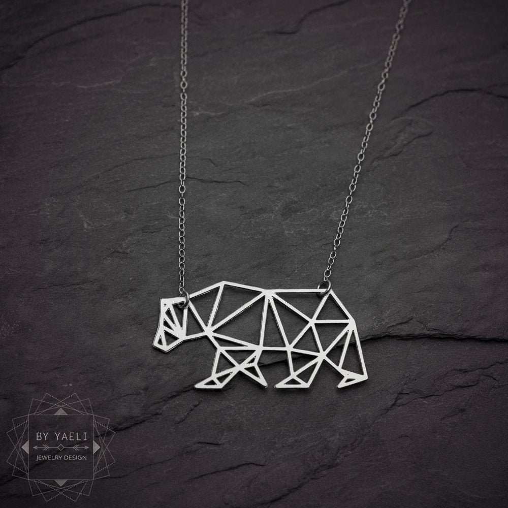 Mama bear necklace bear necklace origami bear pendant silver bear necklace gift for mom