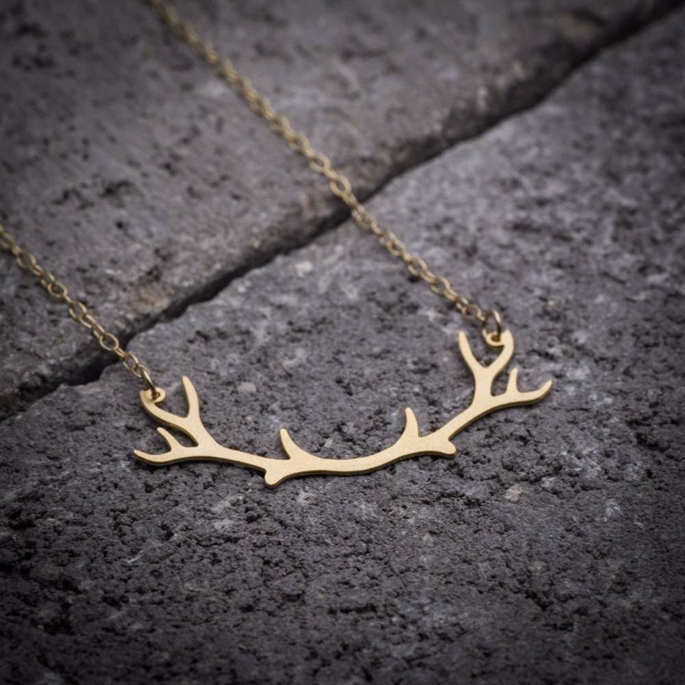 Deer antler necklace gold deer necklace antler jewelry antler pendant