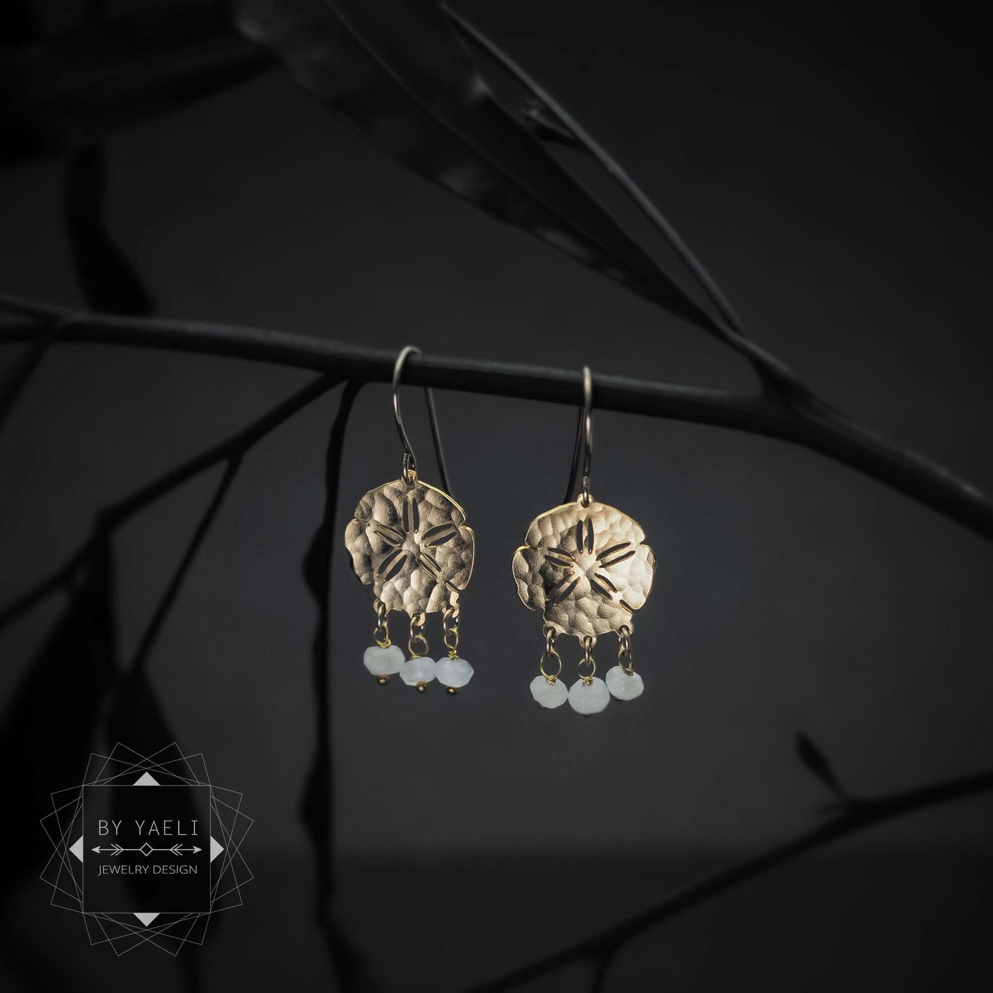 Dangle earrings moonstone earrings, sea urchin drop earrings