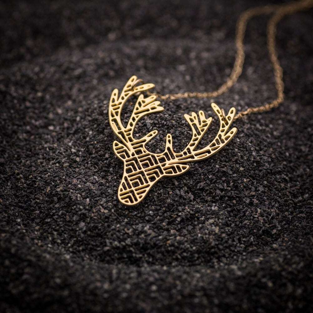 Deer necklace, gold deer head necklace, animal necklace