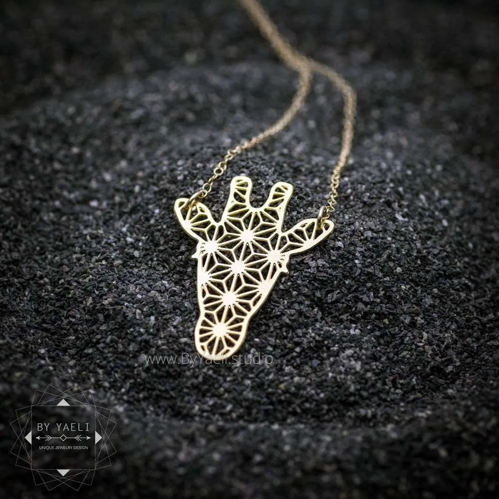 Giraffe necklace, animal necklace, gold giraffe pendant.