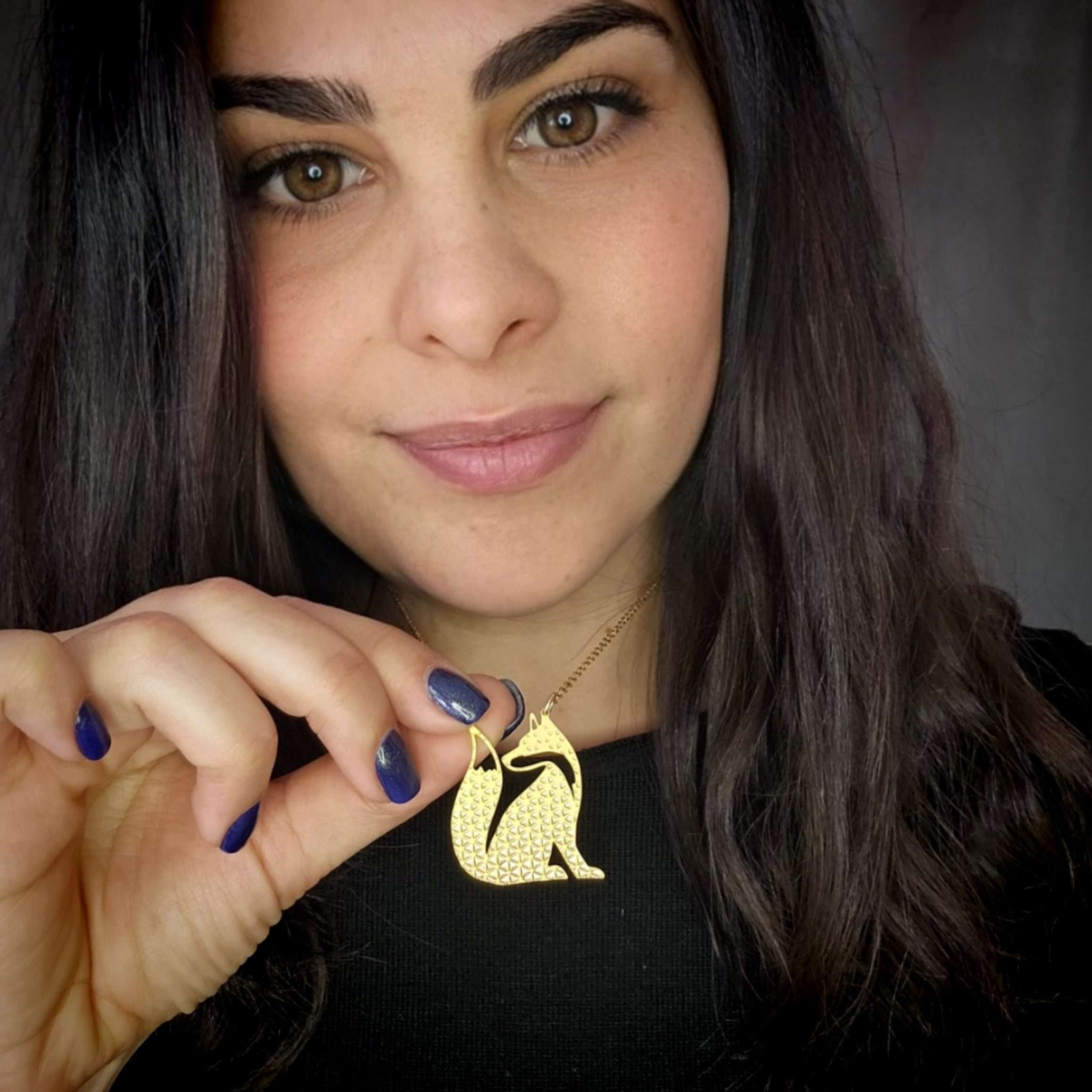 Fox pendant, Geometric gold fox necklace, animal lovers gift.