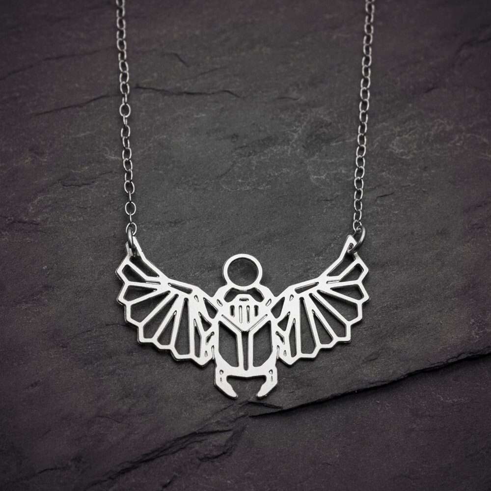 Scarab necklace beetle pendant silver Egyptian origami geometric scarab pendant Egyptian beetle necklace