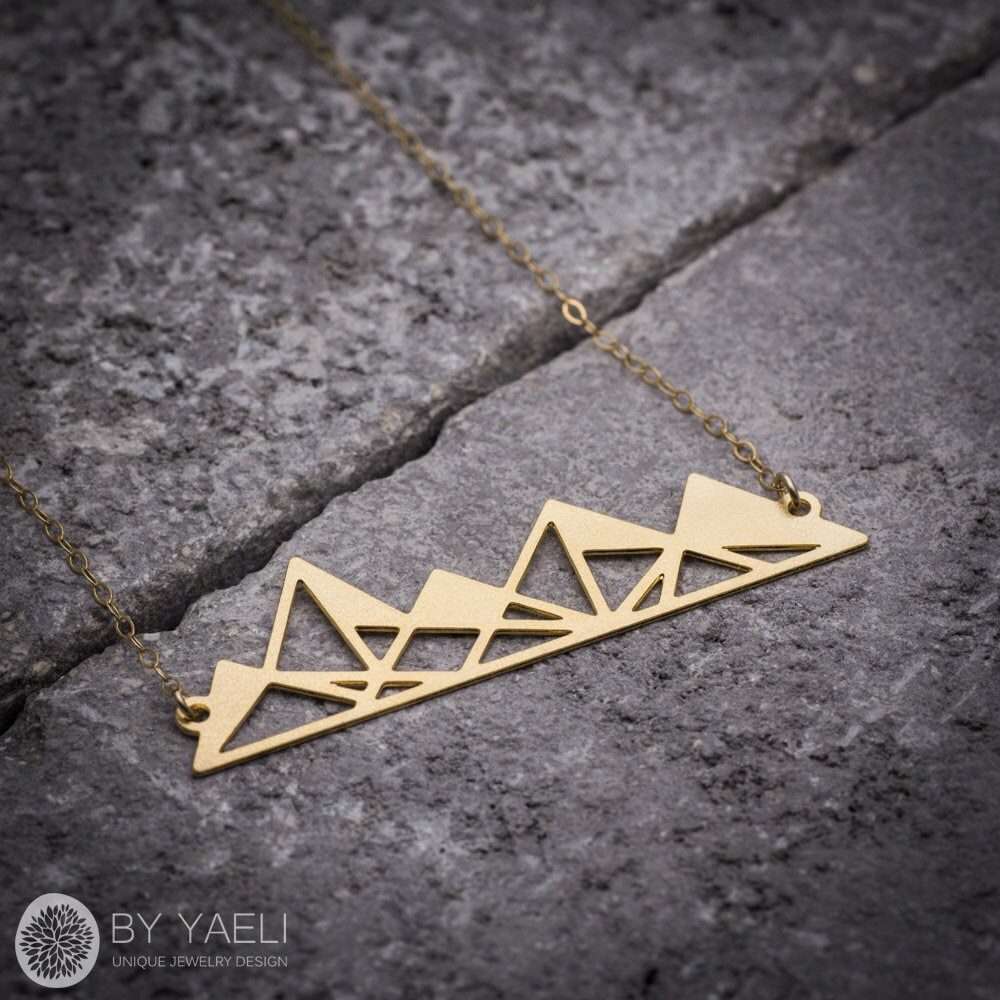 Mountain necklace geometric necklace mountain pendant mountain jewelry gold mountains gift for here