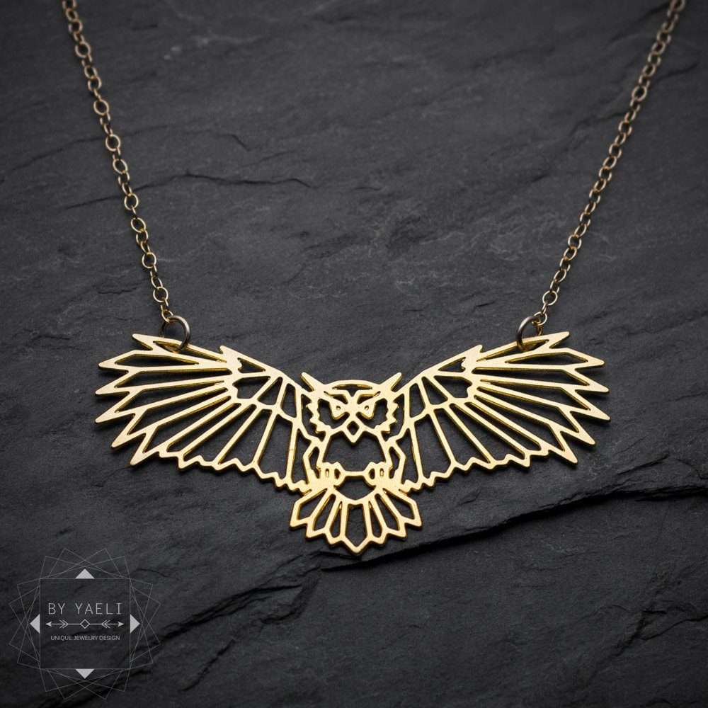 Owl necklace owl pendant gold geometric origami owl