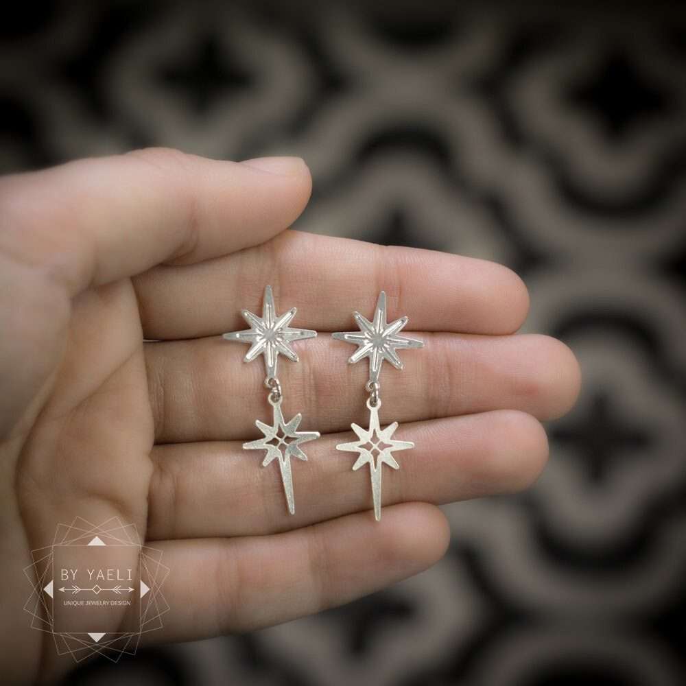 North Star earrings silver star post earrings star dangle earrings Christmas gift for here