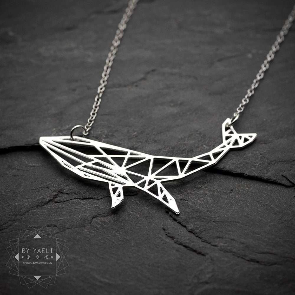Whale necklace silver whale humpback necklace geometric origami whale necklace