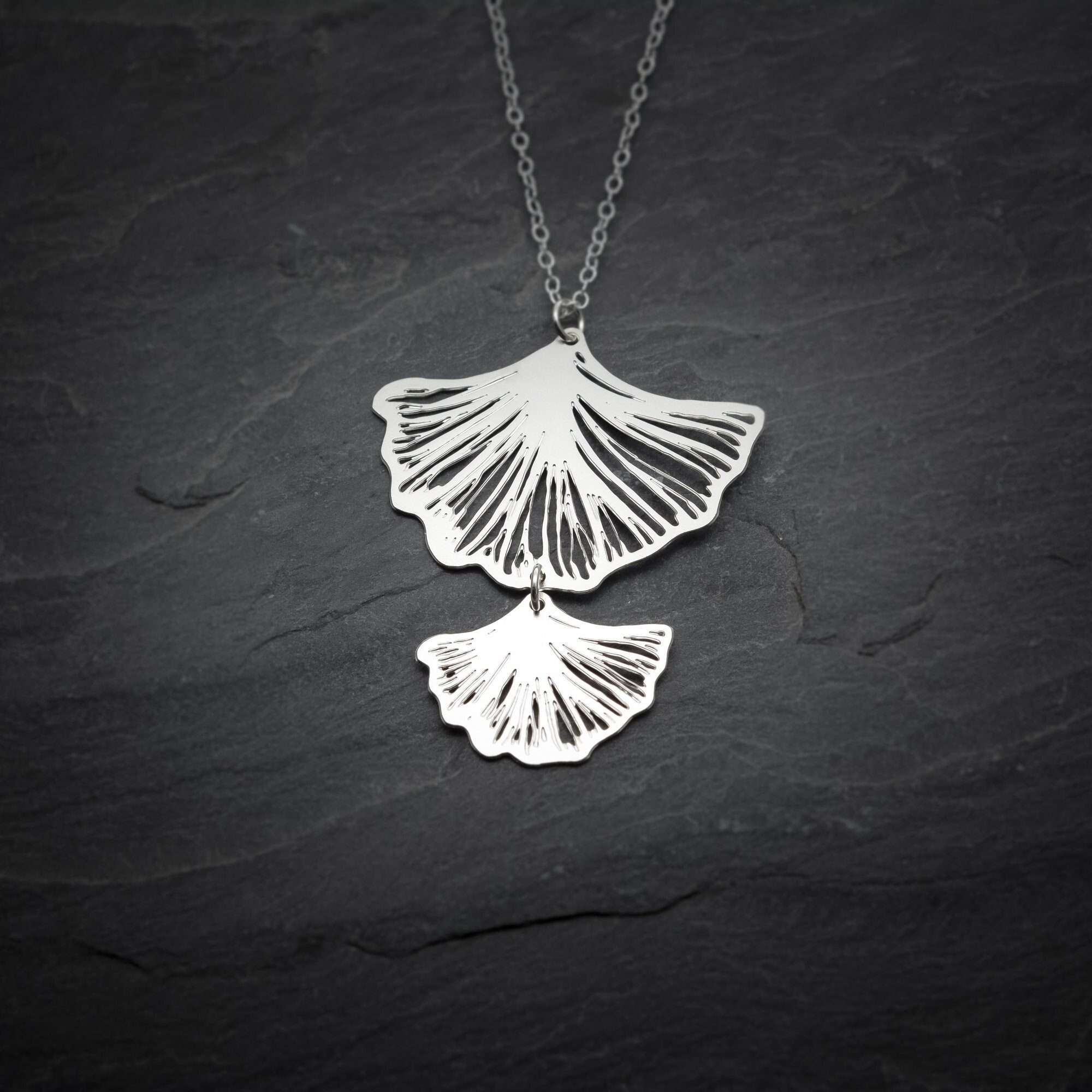 Ginkgo leaf necklace, silver long Ginkgo necklace ,botanical jewelry