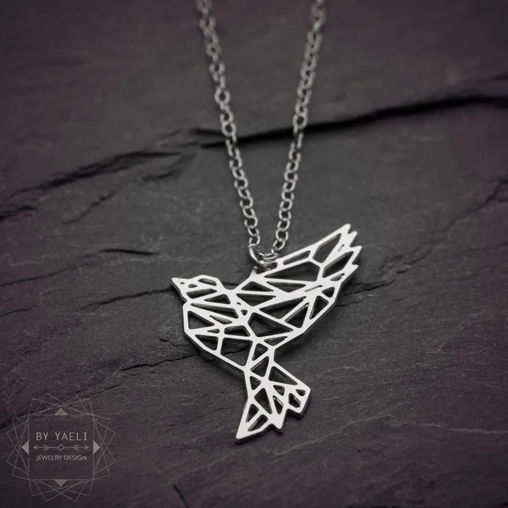 Bird necklace silver bird pendant silver origami bird necklace origami dove necklace