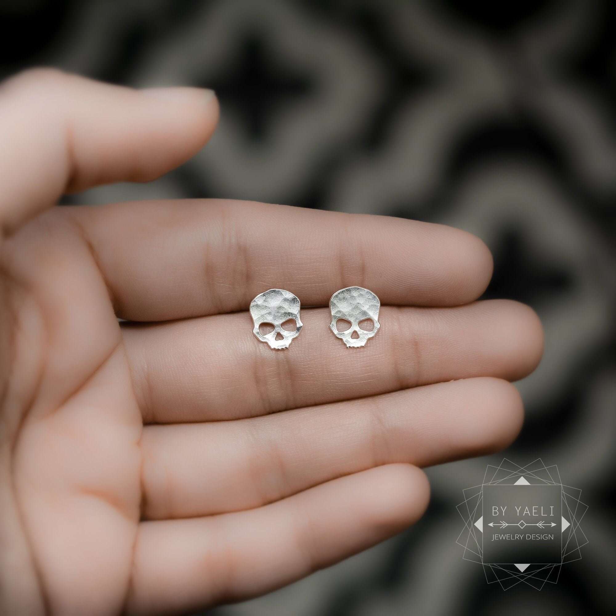 Skull earrings tiny skull post earrings minimalist silver skull stud earrings