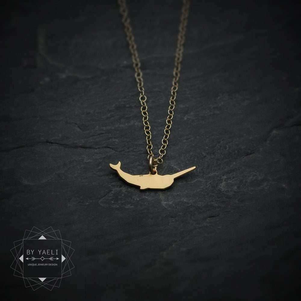 Narwhal necklace tiny gold whale necklace Narwhal pendant