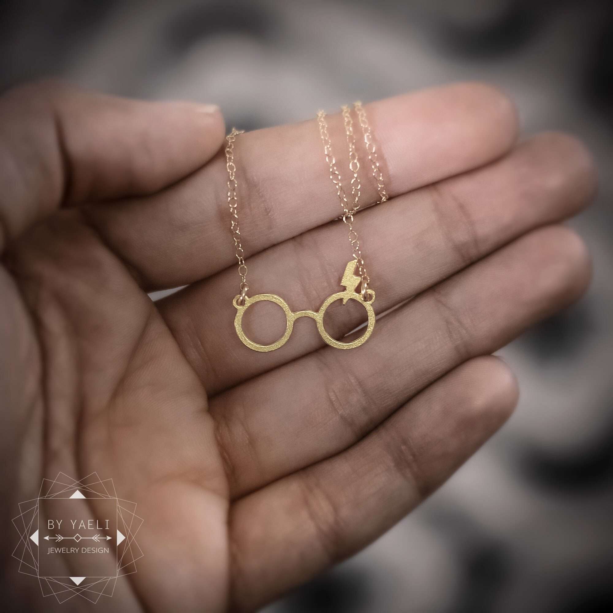 Eyeglasses lightning necklace gold eyeglasses charm lightning bolt necklace