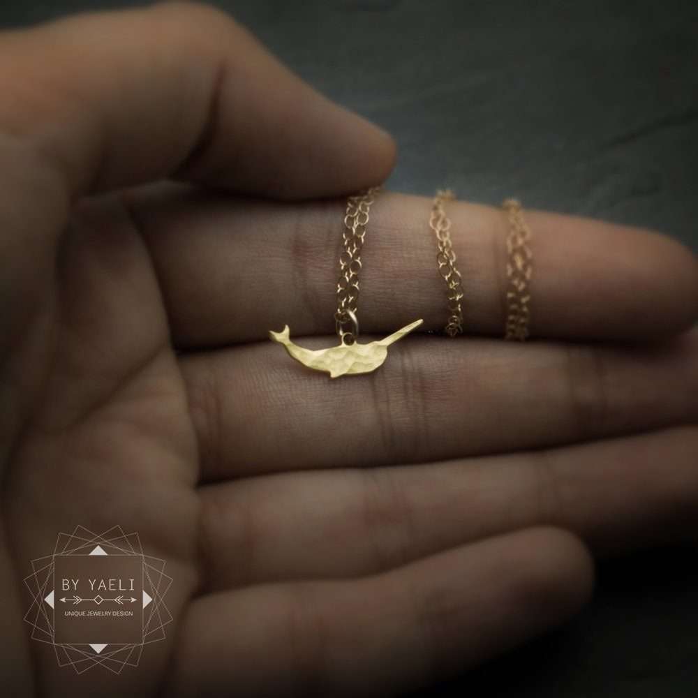 Narwhal necklace tiny gold whale necklace Narwhal pendant