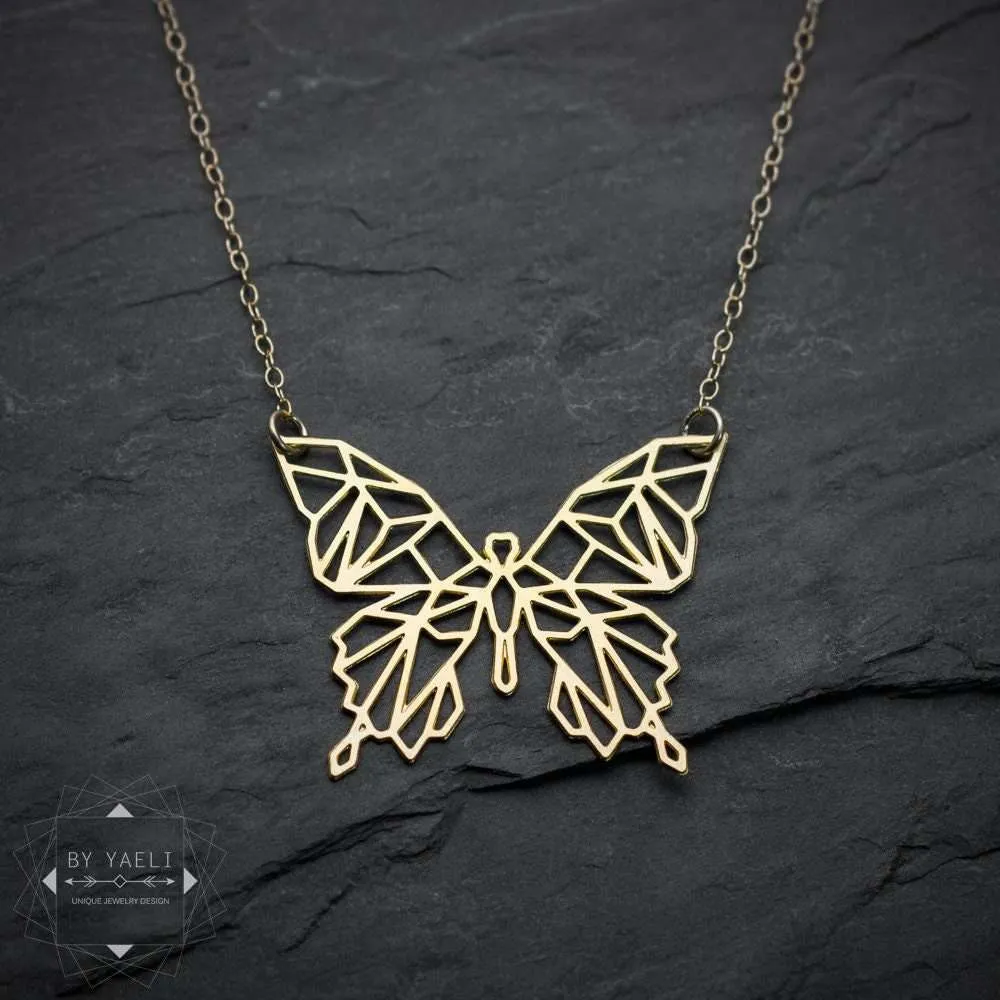 Butterfly necklace geometric butterfly pendant gold origami butterfly jewelry