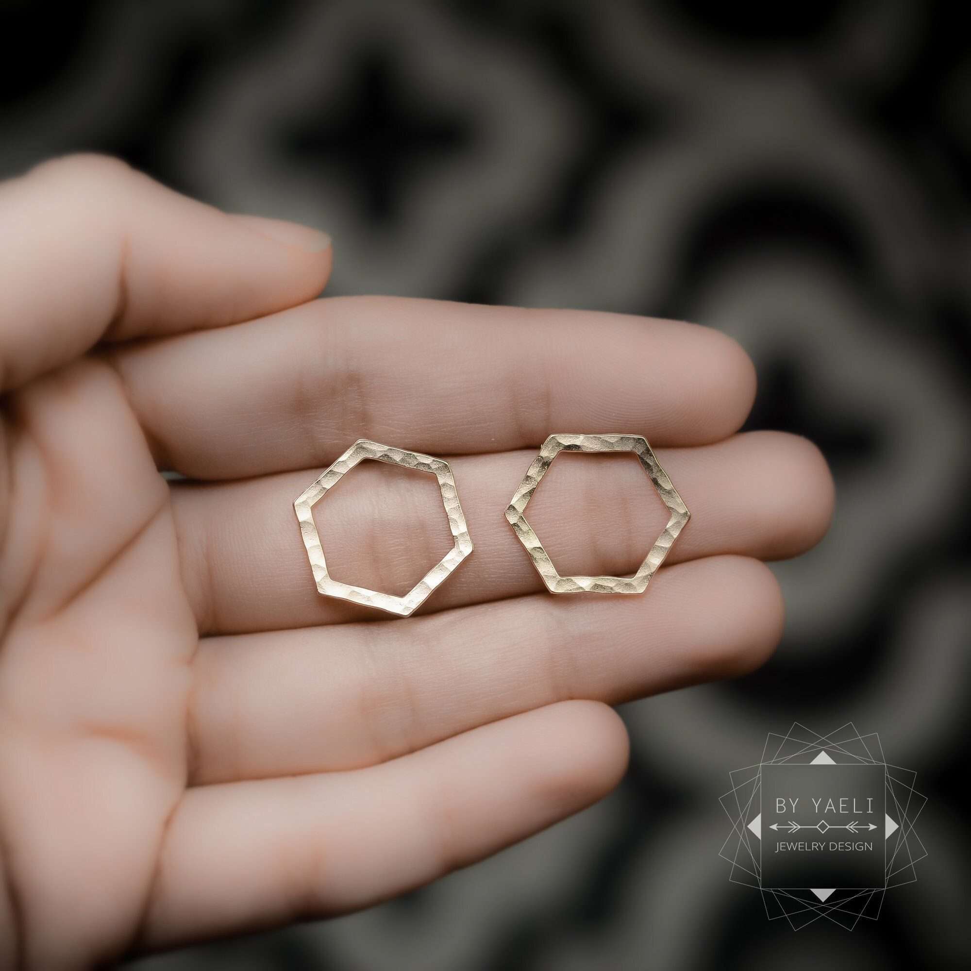 Geometric earrings hexagon post earrings hexagon gold stud earrings