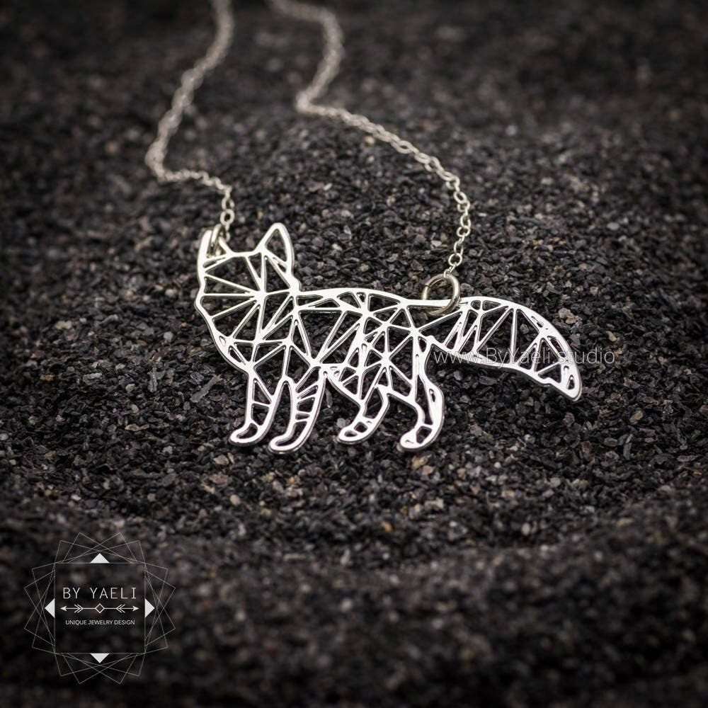 Fox necklace fox jewelry silver fox pendant origami necklace