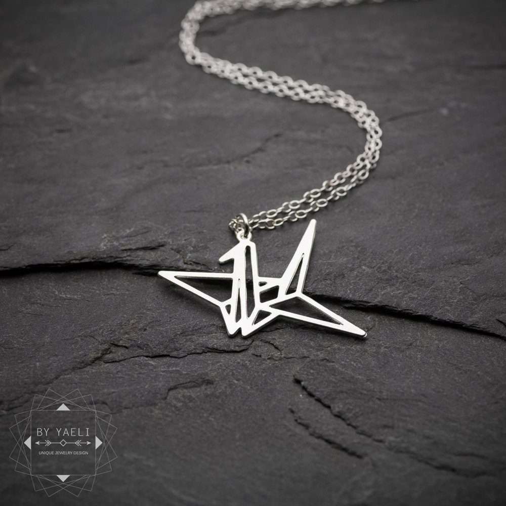 Origami bird necklace silver origami necklace paper bird jewelry bird pendant