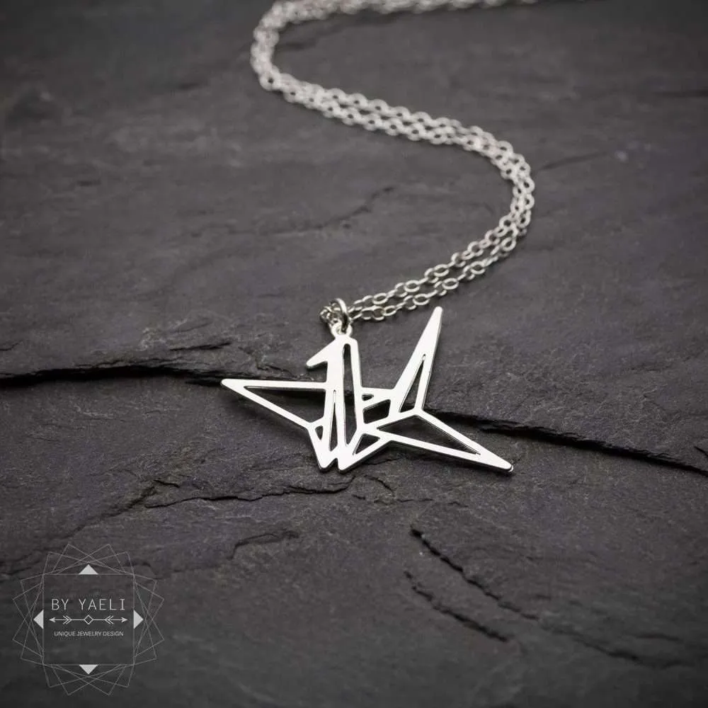 Origami bird necklace silver origami necklace paper bird jewelry bird pendant
