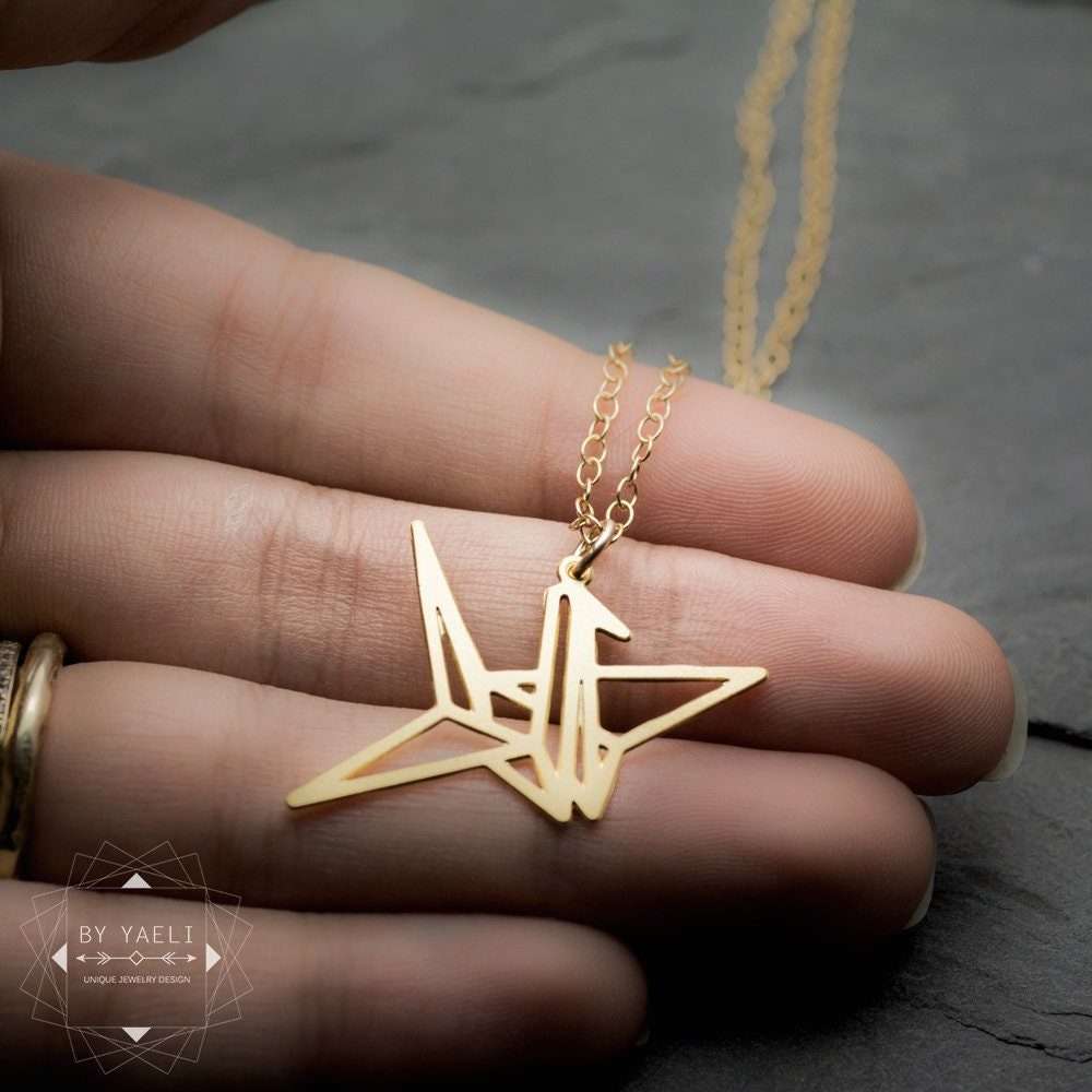 Origami bird necklace gold origami necklace geometric paper bird pendant