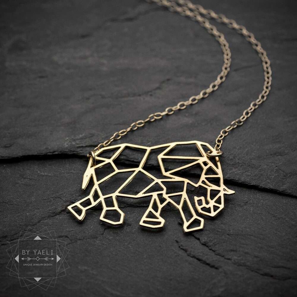 Elephant necklace locket origami elephant charm geometric gold elephant pendant