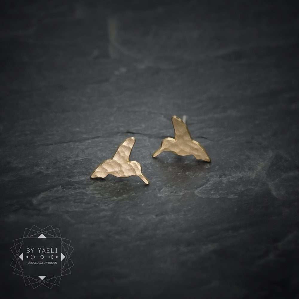 Bird earrings – hummingbird earrings, tiny gold hummingbird stud earrings